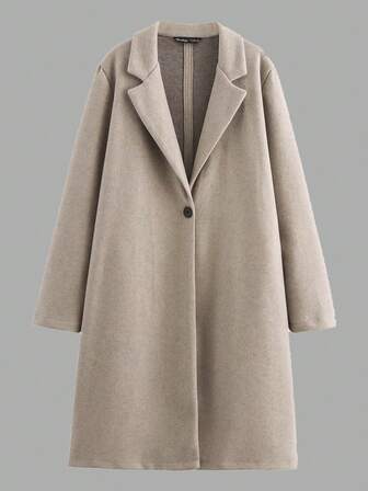 Soft Single-Button Solid Color Overcoat For Autumn/Winter