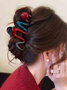 4pcs Elegant Large Hair Claw Clips For Women - Chic Wavy Design With Faux Pearl & Color Accents, Non-Slip Hair Claw For Thick Hair, Stylish Back Head Hair Accessories, Fashionable Hair Clips Fashion Hair Clutch