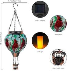 Starsoul Hot Balloon Solar Lantern With Flower Projection Metal Outdoor Waterproof Hot Balloon Solar Lights Hanging Lantern For Garden Yard Patio Decor - 紅衣主教-B-2pc - 查看 6