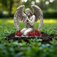 2D Engel Garten Plakette - Klassisches Acryl Rasenschild, betender Engel mit Rosen Ton-Topf Design, wetterfestes Outdoor Dekor für Garten, Friedhof und Landschaftsverschönerung, Märchenstil mit exquisiten Details, 2D Engel Garten Ornament, zufälliger Stil