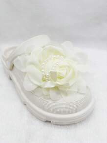 2pcs Handmade Pearl Flower & Rose Bud Chiffon Shoe Clips, DIY Hair Accessories & Brooch Decor