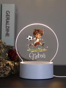 1 件定制名字创意礼物足球男孩 3D 灯光幻觉 LED 夜灯暖光/彩虹生日礼物圣诞礼物情人节礼物结婚礼物男孩女孩或朋友装饰台灯夜灯