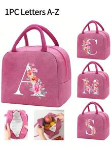 Fashionable Large Capacity Insulated Lunch Tote For Women,Printed With Flowers Letters A-Z Pattern, Thick Aluminum Foil Insulation, Zipper Closure And Fixed Shoulder Strap,Lightweight, Durable , Canvas Lined,Storage Box, Leak Proof Portable Fabric Cutlery Pouches, Durable Utensil Bags With Zipper,Stylish Picnic Bag - Perfect Gift Choice For Work, Camping, Picnics ,School, Travel Or Outdoor Activity ﻿ ﻿