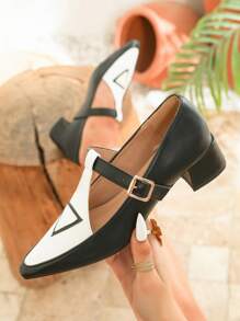 Bailarinas de tacón bajo con punta puntiaguda y estilo de amarre de bloqueo de colores, con un estilo europeo y americano, para primavera/verano