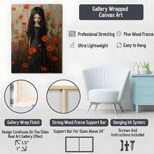 1pc Framed Canvas Poster, Black-Haired Girl, Red Poppy, Surrealism Style Wall Art Canvas Paintings, Ideal Gift For Bedroom Living Room Corridor, Wall Art, Wall Decor, Winter Decor, Room Decoration, 2D Flat Print, Not 3D - Multicolor - View 6