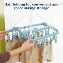 1pc Plastic Clothes Drying Rack With 32 Hooks, Foldable And Drip-Proof Design, Suitable For Hanging Clothes, Underwear, Socks And Plus Size, Not For Coats, Dresses, Pants, Shoes, Jeans, Thick Skirts, Spring/Summer Tops, Ergonomic Design, Electricity-Free Space Saving Sock And Underwear Drying Rack, Home, Bathroom, Dorm Wardrobe Storage Organizer