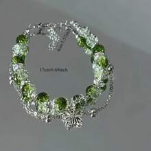 Vintage Y2K Style Cracked Glass Bead Lucky Wealth Bracelet, Butterfly Pendant - Perfect Gift For Women