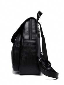 Sac à dos  doux de haute qualité pour femmes, sac à bandoulière vintage de couleur unie, grande capacité, sac d'école pour voyages pour filles - Noir - Voir 5