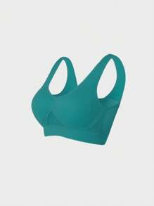 1pc Seamless Wireless & Non-Padded Lift Supportive Adjustable Yoga Sleep Comfort Side Gather Plus Size Sports Bra, Racerback