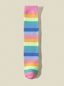 1/2/3 Pairs Girls Rainbow Striped Over-The-Knee Socks, Fashion All Season - Multicolor - View 9