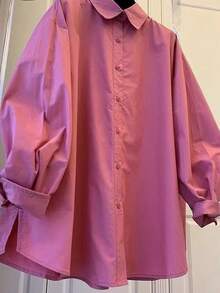Women's Fashion Casual Long Sleeve Single-Breasted Loose Versatile Shirt - Red - View 3