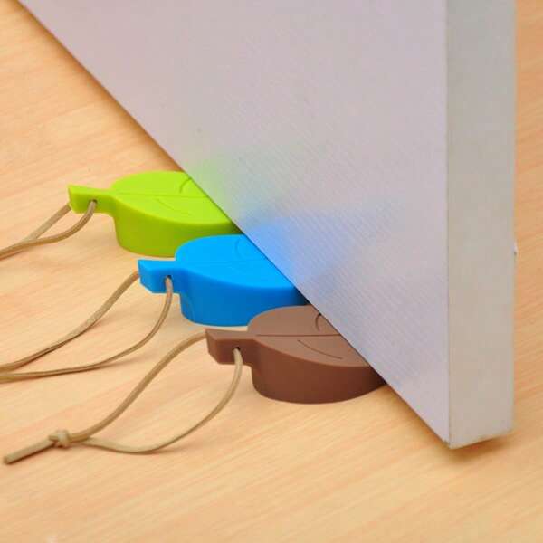 1pc/4PCS Silicone Leaf Shaped Door Blocker, With A Rope At The Tail For Easy Hanging, Preventing Hand Pinching And Automatic Door Closing. Silicone Waterproof, Suitable For Both Living Room And Bathroom Doors.