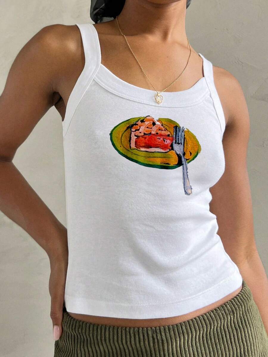 Summer Crop Tank Tops For Women Y2k Spaghetti Strap Cami Tops Graphic Tees Beach Vacation Tops Sleeveless Scoop Neck Camisole Slim Fit Tees Cute Going Out Tops For Teen Girls For Street Shopping Club Aesthetic Clothes - 橘色 - 查看 1