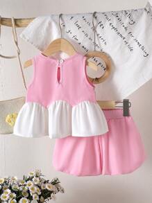 2pcs Toddler Girls Cute Vacation Style Vest Top + Shorts Set, Lightweight For Summer