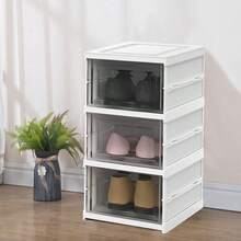 6 Tier Plastic Shoe Storage Box Stackable Foldable Boxes Trainers Organiser - White - View 8