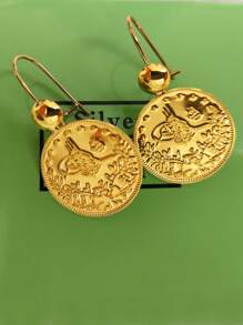 1 Pair 2025 New Dubai Gold Coin & Turkish Flower Dangle Earrings, Muslim Middle Eastern African Wedding Party Evening Earrings Wholesale