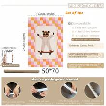 1件都市伙伴婴儿房墙饰 - 1张滑板狗和熊海报，配有“天生与众不同”标语和彩虹图案（点状背景）。滑板动物装饰，都市婴儿房装饰，中性动物海报，可爱狗狗熊套装，彩虹点状婴儿房艺术画，励志婴儿语录，可移除婴儿房贴纸，水彩海报，涂鸦风格婴儿房装饰，时尚动物角色，可直接悬挂，点状背景