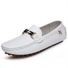 Men's Popular Wear-Resistant Anti-Slip Lightweight Slip-On Loafer Shoes, Versatile Business Soft-Sole Driving Casual Leather Shoes - White - View 1