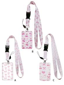 1 件 INS 风格粉色蝴蝶结樱桃和心形蝴蝶结图案挂绳卡夹，钥匙扣硬壳身份证夹，适用于公交卡、身份证、工作卡、学生证、会议卡、派对徽章学校用品，返校 - 彩色 - 查看 15