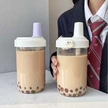 Botella de agua de plástico con pajita paraé de la leche y perlas, 500/850ml, con cubierta para taza, tazas de café con burbujas, vasos de gran capacidad a prueba de caídas EGVX - 850 ml blanco - Ver 8
