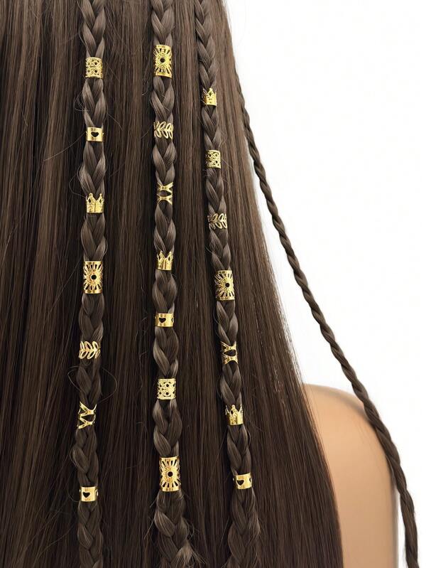 60pcs Mixed Gold Color Dreadlocks Accessories, Street Party Small Braids Hair Decorations, 6 Patterns Hair Rings For Women Hair Clips, School Stuff, College