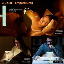 Local Delivery--19 LED Rechargeable Book Light For Reading In Bed With Memory Function- Eye Caring 3 Color Temperatures,Dimming Brightness,80 Hrs Runtime Lightweight Clip On Light For Book Lovers - Cyan - 查看 3