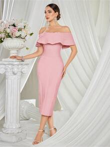Off Shoulder Women Bandage Dress Wedding Guest Dresses Evening Formal Gown Clubwear Dress - 粉色 - 查看 4