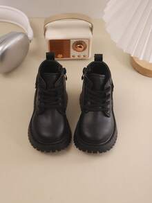 男女童靴，秋冬新款，带拉链，时尚大方，轻便，适合户外徒步。靴子，单靴 - 黑色 - 查看 2