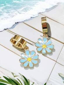 1 Pair Elegant Daisy Flower Hoop Earrings For Women, Chic, Sweet Perfect For Summer