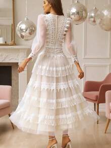 1 件女士优雅波西米亚复古透明网眼正式晚会礼服，奢华手工，适合婚礼、生日、周年纪念、高端秋季时尚