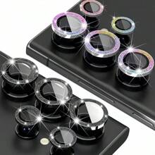 [Star Diamond Protective Lens]Black Explosion-Proof And Scratch-Resistant Metal Ring Lens Film For Compatible With Samsung Galaxy S24 Ultra/S3 Plus/S25 Ultra, Compatible With A54/A35/A55/S23/S22 Ultra/S25/A145G/A54/Filp5/Fold4/A34/A55/A35/A15/A25Series Starry Sky Colorful Protective Sticker