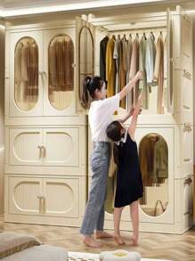 5/4/3/2/1 Layer No-Assembly Adult & Baby Wardrobe, Versatile Children Clothes Storage Cabinet, Plastic Folding Organizer Closet For Home Use