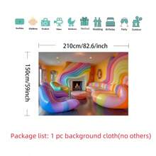 1pc Vibrant Rainbow Inflatable Sofa Lounge With Colorful Walls Backdrop Cloth, Cozy Fireplace & Playful Mirrors - No Power Needed - Ideal For Party Decorations, Photo Shoots & Home Decor, Party Decorations | Playful Design | Easy Clean Fabric, Inflatable Furniture For Parties,2D Flat,Notmulti-Layer Or Real Model