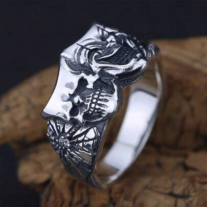 1只時尚簡約酷炫好惡小丑戒指復古可調戒指