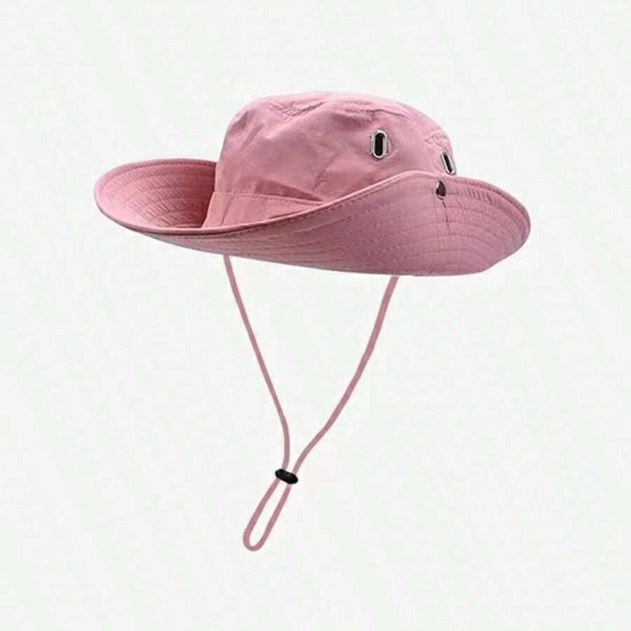 1 件装女士速干渔夫帽，抽绳徒步露营沙滩帽，男士户外牛仔宽边登山帽 - 粉色 - 查看 1