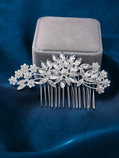 1 Stück eleganter silberner Pflaumenblüten-förmiger Haarkamm, luxuriöser Braut-Haaraccessoire für Hochzeit, Party und täglichen Gebrauch
