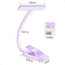 Local Delivery--19 LED Rechargeable Book Light For Reading In Bed With Memory Function- Eye Caring 3 Color Temperatures,Dimming Brightness,80 Hrs Runtime Lightweight Clip On Light For Book Lovers - 紫色 - 查看 8