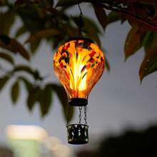Starsoul Hot Balloon Solar Lantern With Flower Projection Metal Outdoor Waterproof Hot Balloon Solar Lights Hanging Lantern For Garden Yard Patio Decor - 紮染-G - 查看 6
