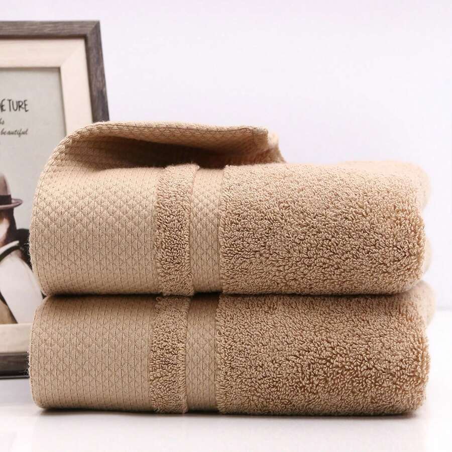 Towel Made Of Pure Cotton, Thickened For Adults, 120g Long Staple Cotton, Hotel Cotton, Soft And Absorbent (2pcs) - 卡其色 - 查看 1
