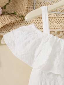 Girls' White Mid-Length Elegant Fashion Versatile Sleeveless Dress, Suitable For Daily, Party And Vacation Wear, Summer - White - View 7