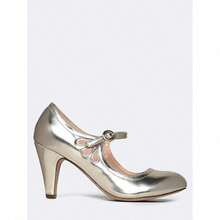 Women Cutout Mary Jane Mid Heels – Round Almond Toe Vintage Cone Heel Pumps With Ankle Strap For Spring Summer Weddings, Parties, Bridesmaids, Office & Everyday Wear [Size Up Half Size] - 淺金色 - 查看 2