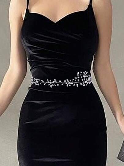 1pc Elegant Handmade Crystal Bridal Sash, Fashion Waist Belt With Crystal Decor, Suitable For Women's Evening Gown, Wedding Dress