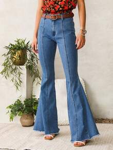 Women Back Stars High Waisted Flared Jeans Summer Y2k Star Pattern Raw Hem Slim Fit Bell Bottomed Denim Pants Vintage Jean Streetwear 4th Of July Outfits Independence Day Clothes - 藍色 - 查看 6