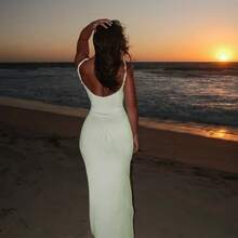 Women's Twisted Straps Bodycon Long Maxi Dress Summer Sleeveless Spaghetti Straps Slim Fit Deep V-Neck Backless Cami Dress Party Clubwear Holiday Beachwear Solid Color Tank Dress Sundress - màu xanh lá - Xem 2