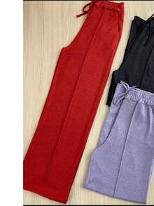 Women's Cold Weather Wide Leg Pants, Winter Fashion 2025 - Red - View 1