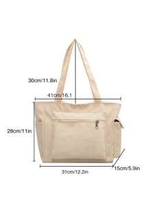 Bolsa de ombro grande com vários bolsos, cor lisa, moderna, minimalista, casual, para viagem, escola, compras