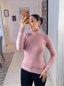 Women's Knitted Blouse High Neck Cacharrel Basic Wool Sweat Fashion Shipping!!! - Bayi Merah Muda - View 1