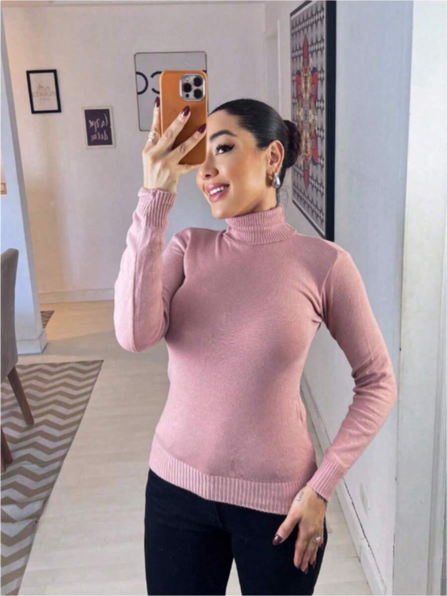 Women's Knitted Blouse High Neck Cacharrel Basic Wool Sweat Fashion Shipping!!! - Bayi Merah Muda - View 1