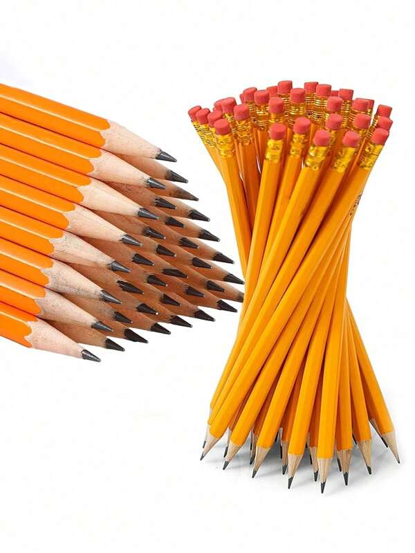 50pcs/30pcs/20pcs/10pcs/5pcs Random Color Wooden Pencils With Erasers, HB Pencils For Students Writing, Office & Drawing Supplies, Random Color Eraser Caps, School Supplies,Back To School