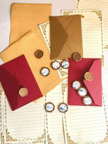 Linen Texture Envelope Sets, Vintage Style Stationery, Envelopes, Letter Papers, Invitations, Postcards, Sealing Wax Envelopes, Stationery Sets, Elegant Gifts For Loved Ones, Available In Multiple Colors,School Supplies,Back To School - Multicolor - View 5